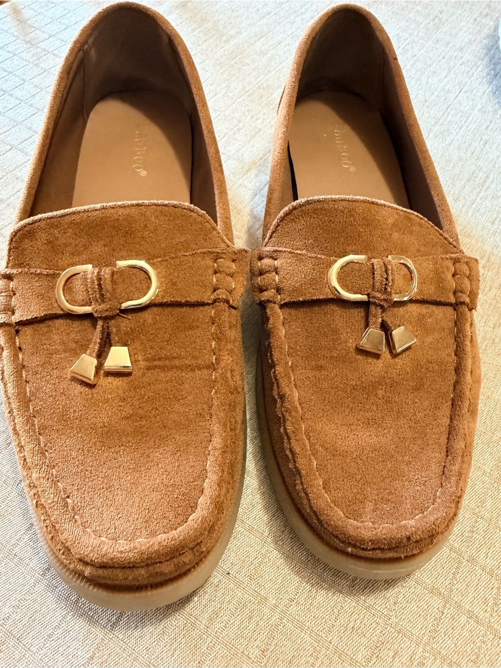 BAMBOO Men's Suede Loafers with Gold Accent in Brown
